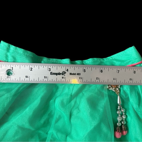 Girls Indian Lehenga Skirt Size 20 Green Pink Gold Trim Traditional Outfit Party - Picture 2 of 6